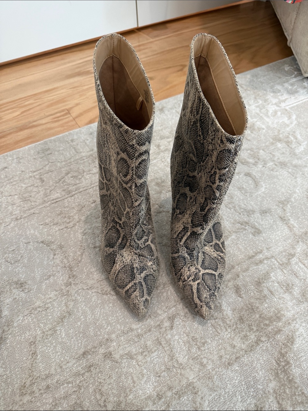 Express Snake-Print Pointed Toe Booties - Black & Cream